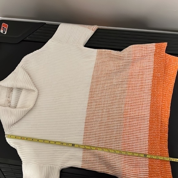 Soft Surroundings Porto White & Orange Ombré Cowl Neck Rib Sweater Puffed Sleeve - Picture 12 of 14